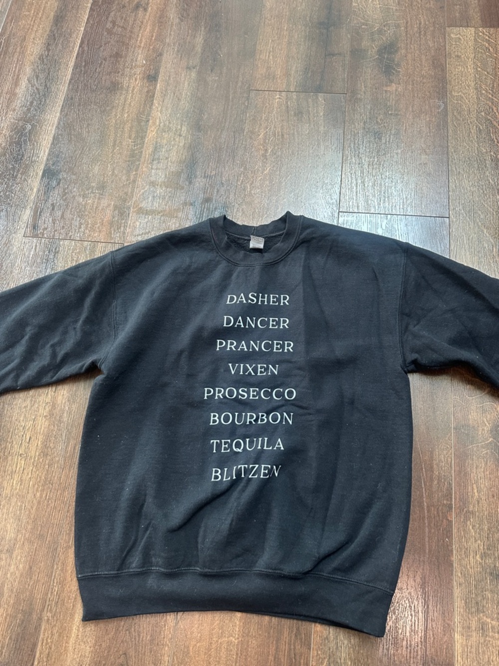 Black Novelty Crewneck Sweater with Holiday Drink Print